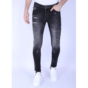 Heren Slim Fit Stone Wash Jeans met Gaten -1102 - Grijs