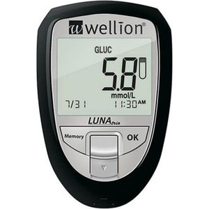 Wellion Luna Trio 3-in-1 glucosemeter startpakket (glucose, cholesterol en urinezuur) inclusief 10 glucose strips - Zwart