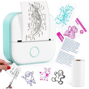 T02 mini printer - Bluetooth thermische foto- en labelprinter zonder inkt - draagbare stickerprinter voor smartphone en tablet - ideaal voor notities studie DIY en anatomische diagrammen - inclusief 3 rollen etiketten 50-53 mm - Groen