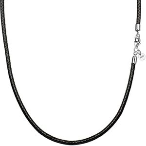 Leren ketting met sluiting van 925 zilver - Gevlochten kunstleer halsketting voor dames en heren, 45-60 cm