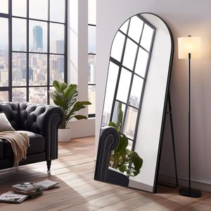 Boog volledige lengte spiegel gebogen boven staande spiegel vloerspiegel muur gemonteerde spiegel voor thuis slaapkamer 65 ""x22"" - zwart