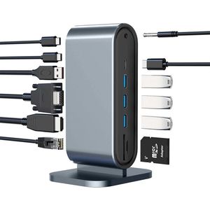 USB-C Dockingstation 12-in-1 – 3 Monitoren, 100W Opladen, DisplayLink, HDMI, USB 3.0, SD-Kaartlezer, Ethernet, Mac & Windows Compatibel