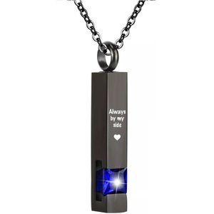 Luxe Ashanger | Met Ketting En Gravering | Always By My Side | Assieraad | Zwart Met Blauwe Steen | As Ketting | Gedenksieraad | Urn | Incl. As vuller