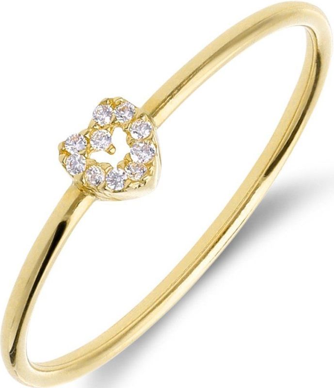 Lucardi - 14 Karaat Geelgouden Ring - Hart met Zirkonia - Dames - 58 mm