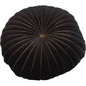Rocaflor Kussen Rond Velours Fluweel Zwart met goud stiksel dubbelzijdig ø40cm