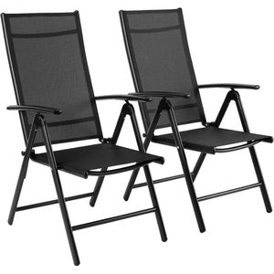 2PCS Deluxe Tuinstoelen - Aluminium Opvouwbare Stoelen met 7-Verstelbare Rugleuning en Armleuningen - Ademend Campingstoel voor Tuin - Balkon - Zwart