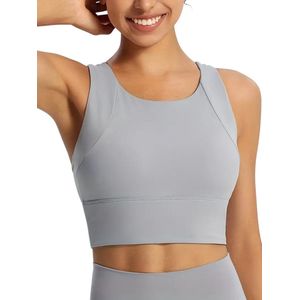 CORESHIELD Sport Bh met Ingebouwde Vulling - Dames Sport Bra - High-Impact Ondersteuning - Schokabsorberend - Push-Up Sportbeha - Naadloze Yoga Top - Grijs - Maat L