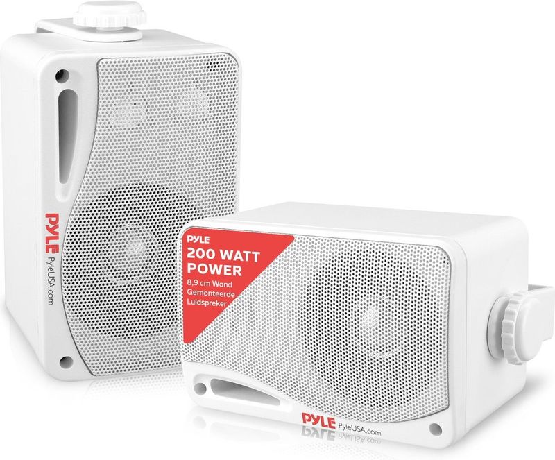 Pyle - Buitenluidspreker - Wit - 200 Watt - Actieve en Passieve 3-Weg Luidsprekers - Waterdicht