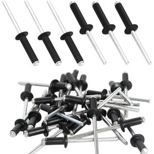 100 stuks brede kop aluminium klinknagels - zwart - 48 mm x 13 mm