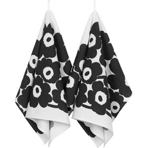 Marimekko theedoeken linnen Unikko zwart wit set van 2s-s47 x 70 cm
