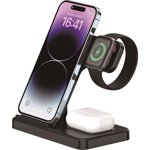 3-in-1 draadloos oplaadstation, opvouwbaar, gemakkelijk in de bagage plaatsen, handig om te reizen, voor iPhone 14/13/12/11 Pro Max/X/Xs , iWatch 7/6/5/SE/4/3/2, AirPods 3/2/Pro en Samsung en Qi-compatibele mobiele