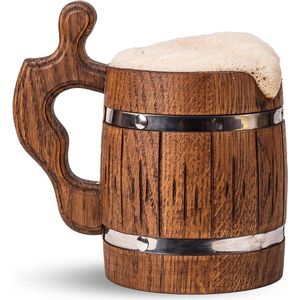 Handgemaakte Houten Rustieke Bier Mok - Echt Eiken Hout - Roestvrij Staal - 600ml - Bruin - Etno - Viking - Bier Mok Stein - Beer Tankard - Ierse - Retro - Halloween - Cowboys - Mokken