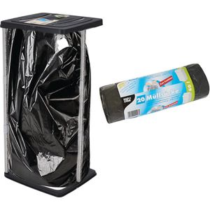 Storage solutions Staande vuilniszakhouder - zwart - 60L - incl. 20x stuks vuilniszakken