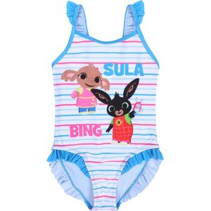 Blauw-wit, eendelig badpak BING met ruches