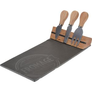 Excellent Houseware Kaasplank/serveerplank met kaasmessen - Leisteen - 30 x 15 cm - Serveren van kaasjes