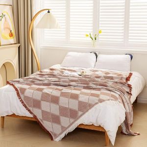 Diamantpatroon bankdeken omkeerbaar grote bankhoes decoratieve bankhoes bankdekens ter dekking van sprei met kwastjes - steenrood, 180 x 230 cm