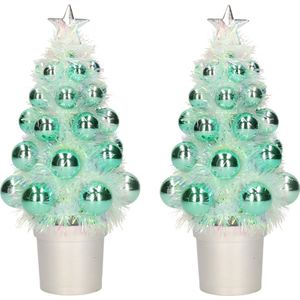 3x Mini kunst kerstboompje mint groen met kerstballen 19 cm - Kerstversiering - Kunstboompje