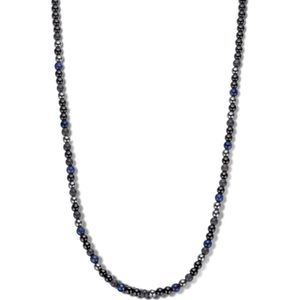 Frank 1967 7FN-0057 Kralen Ketting Natuursteen 6,5mm - Heren - 65cm - Lapis Lazuli - Hematiet - Agaat - Vulkaan Glas - Zwart - Blauw