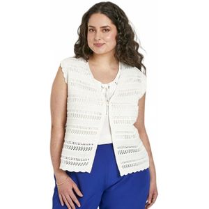 Kort mouwloos opengewerkt V-hals vest ecru