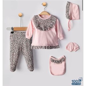 Leopard - Baby newborn 5-delige kleding set meisjes - Newborn kleding set - Newborn set - Babykleding - Babyshower cadeau - Kraamcadeau