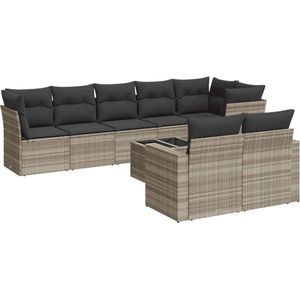 vidaXL Loungeset 9-delig - Lichtgrijs - Inclusief kussens Loungebank - Tuinlounge - Lounge Set - Buitendecoratie - Outdoor Furniture
