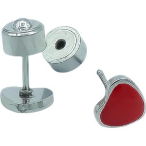 Hart oorknoppen rood - 5 x 6 mm - Premium staal in kleur zilver