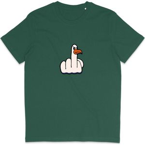 Grappig Heren en Dames T Shirt - Middelvinger Vogel - Groen - M