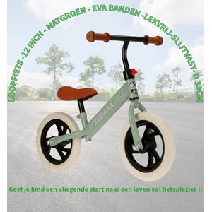 Loopfiets -12 inch - EVA banden -Lekvrij-Slijtvast- Balance Bike- Mat Groen- Jongens en Meisjes