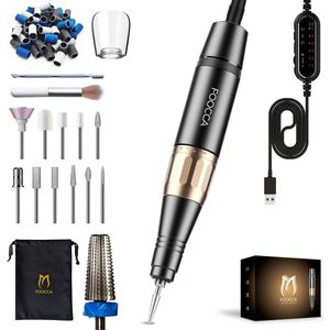 Elektrische Nagelvijl - Nagelfrees 30000 RPM - Bedraad - FOOCCA® Pen Premium - 12 Bitjes + 65 Schuurrolletjes + 3 Accessoires - Nagelstofkap - Manicure en Pedicure Set - Ergonomische Aluminium Behuizing - Eeltverwijderaar - Kalknagels