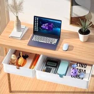 Lade onder bureau, 2 stuks lade-organizer, opbergdoos, bureau-organizer, zelfklevende ladeorganizer voor kantoor, tafel, verborgen ladebox, wit