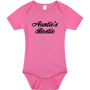 Aunties bestie tekst baby rompertje roze meisjes - Beste Tante kraamcadeau/ Aankondiging zwangerschap 80