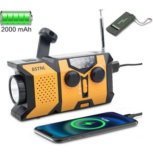 BSTNL Noodradio - AM/FM - Radio Op Batterijen (Accu) Voor Rampen - Noodfluit - Solar Powerbank - Survivalradio - Noodradio Solar Opwindbaar - Zaklamp - SOS Knop - Powerbank Zonneenergie - USB C - Noodpakket voor Thuis - Oranje