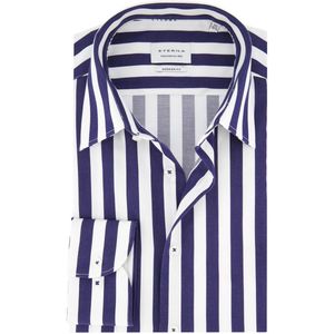 Eterna - Overhemd - Donkerblauw - Gestreept - Strijkvrij - Lange Mouw