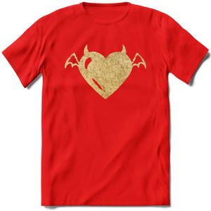 Valentijn Goud Hart T-Shirt | Grappig Valentijnsdag Cadeautje voor Hem en Haar | Dames - Heren - Unisex | Kleding Cadeau | - Rood - XXL