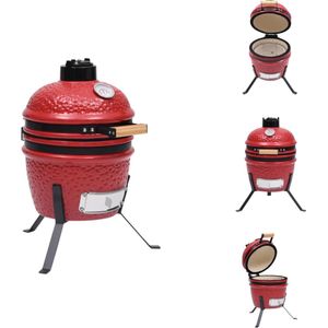 vidaXL Kamado Grill - Mini Keramische Barbecue 26.5 cm - Geglazuurd keramiek - Ingebouwde thermometer - Rood - vidaXL - Barbecue