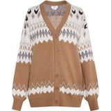 usha - FESTIVAL - Gebreid Vest - Ecru - Karamel - Chocoladebruin - Lichtgrijs