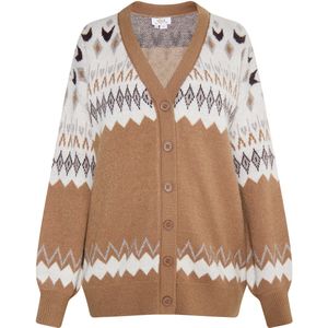 usha - FESTIVAL - Gebreid Vest - Ecru - Karamel - Chocoladebruin - Lichtgrijs