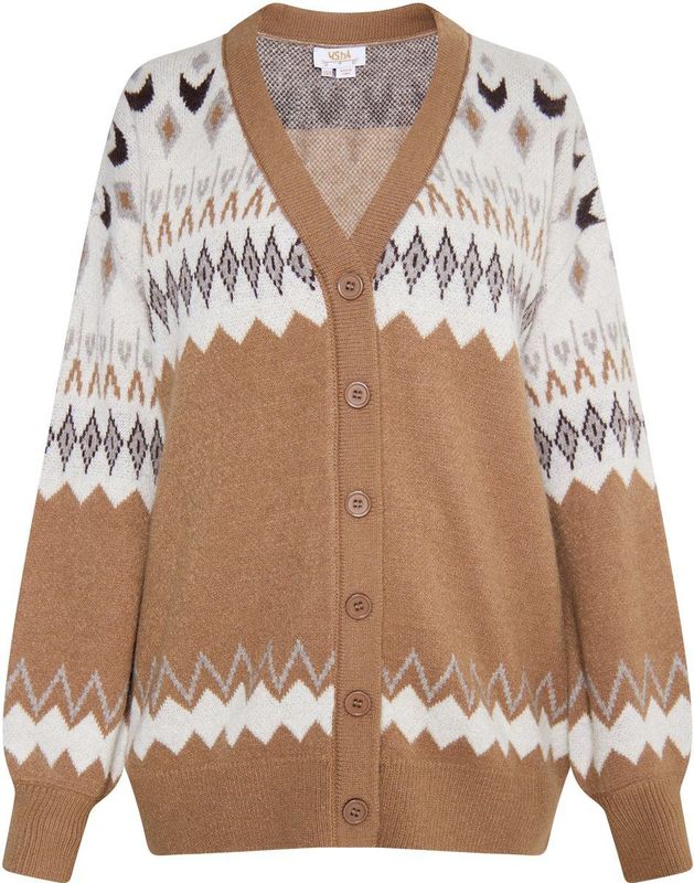 usha - FESTIVAL - Gebreid Vest - Ecru - Karamel - Chocoladebruin - Lichtgrijs