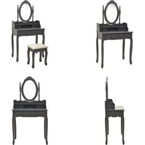 vidaXL Kaptafelset met kruk 75x69x140 cm paulowniahout grijs - Kaptafel - Kaptafels - Make-up Tafel - Make-up Tafels