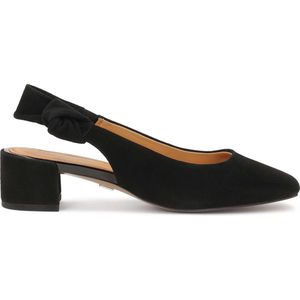 Black pumps with open heel and low stilettos
