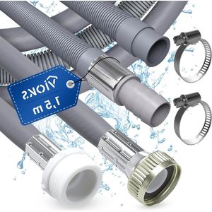 Toevoerslang- en afvoerslangverlenging set voor wasmachine en vaatwasser - 15m afvoerslangverlenging - 2x slangklem - verlengslang voor wasmachine-aansluiting