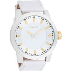 OOZOO Timepieces - Zilverkleurige horloge met witte leren band - C6116