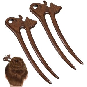 2 stuks - U-vormige houten haarspelden - schattig tuinontwerp haarspelden - knot vork - vintage houten knot vork - haaraccessoires