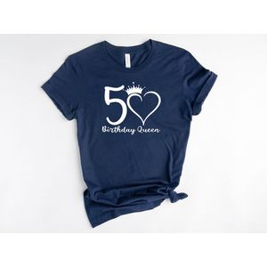 Lykke Birthday Queen T-shirt | Vrouwen | 50 Jaar | Katoen | Navy | Maat XXL