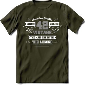 42 Jaar Legend T-Shirt | Zilver - Wit | Grappig Verjaardag en Feest Cadeau | Dames - Heren - Unisex | Kleding Kado | - Leger Groen - S