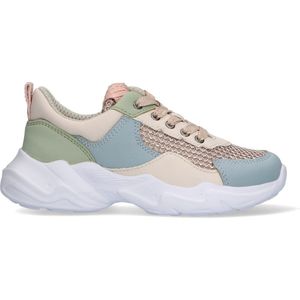 Braqeez 422492-721 Meisjes Lage Sneakers - Blauw/Groen/Beige - Imitatieleer - Veters