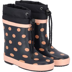 XQ Footwear Meisjes - Regenlaarzen - 35/36 - Navy met roze stippen - Vetersluiting