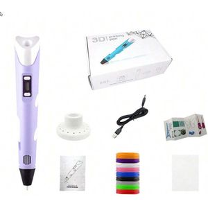 S&E 3D Pen Set – Inclusief 9 Kleuren PLA Filament, Penhouder & Tekensjablonen - Paars