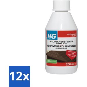 HG - Meubelhersteller - Donker Hout - Herstelt Natuurlijke Kleur & Glans - 250 ml - Voordeelverpakking - 12 stuks