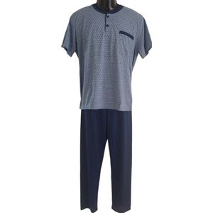 Uniseks Pyjama set Dames & Heren - 2 Delig - Kleur Donkerblauw - Blokjes patroon - Maat 3XL - Korte Mouwen - Lange Broek - Knopen - Cadeau - Kerst